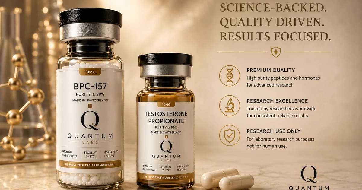 Two clear glass research peptide vials side by side on a paper-white surface, one taller and narrower than the other, editorial comparison still life | Quantum Labs Australia